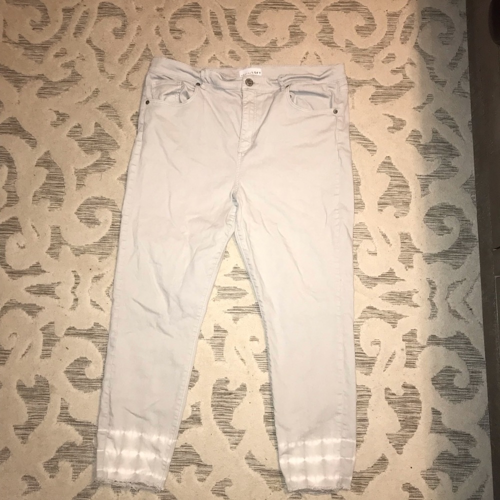 Ann Taylor White Tie Dye Raw Hem Skinny Crop High Wasted Jeans Women Size 33/16